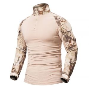 Oanviso Homme Chemises Pulls Combat Militaire Airsoft BDU Shirt Tenue Camouflage Hauts Uniforme Tactique Séchage Rapide avec Poches Coudières Manches Longues A Kaki Clair XXL (Osheoiso Inc., neuf)