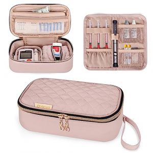 YARWO Sac pour Insuline, Étui pour Diabétiques, Organisateur pour Lecteur de Glycémie, Bandelettes de Test, Médicaments, Seringues à Insuline, avec Une Poche Pliante Supplémentaire, Rose (SAC VIDE) (KUNBO EU, neuf)