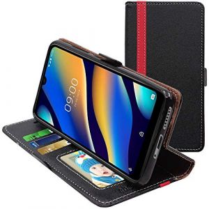 ebestStar - Coque pour Wiko View3 Lite (2019), Etui Portefeuille Protection, Housse Pochette PU Cuir Porte Carte, Noir/Rouge (ebestPro-fr, neuf)