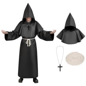 AUYAO Moine Robe Friar et Pr&ecirc;tre pour Enfants, Deguisement Moine avec Ceinture et Croix, Costume de Pr&ecirc;tre Renaissance Cape &agrave; Capuchon Longue pour Carnaval Cosplay Halloween (Yadark, neuf)