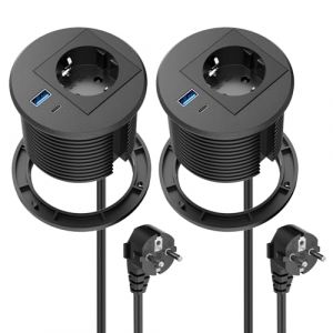 2 Pack Prise Encastrable Plan de Travail USB C PD20W, Multiprise Encastrable USB, Bloc Prise Encastrable pour Plan de Travail, Cuisine, Bureau, Meubles, 2500W/10A, 2M C&acirc;ble, Noir (YILONGEU, neuf)