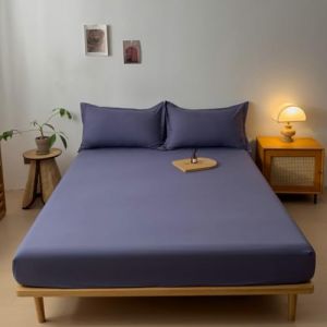 Grewod Drap Housse 90 x 200 cm - Bonnet de 10 cm - Violet - Draps en Coton - Drap de Lit Couleur Unie - Drap Matelas (Grewod, neuf)