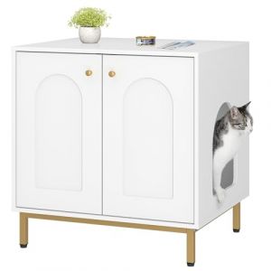 Hzuaneri Maison de Toilette Chat, Meubles Cachés, Table d'appoint en Bois pour Animal Domestique, Banc d'armoire de Rangement, Convient à la Plupart des Chats, 60 x 50 x 61 cm Blanc et Doré CB81203G (Hzuaneri FR, neuf)