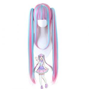 Perruque de cosplay Paréo Nyubara Reona Perruque Deux versions Bang Rêve ! Augmentez une Suilen Ras Cosplay Perruques Synthétique Femmes Cheveux Bandori Paréo Postiche Bleu Rose (GUANBAIJI1982, neuf)
