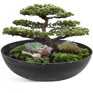 Matches21 Pot de fleurs XXL pour l'extérieur – Grand bol décoratif vintage noir marbré comme pot de fleurs – 45 x 13 cm comme bain d'oiseaux, décoration de balcon ou de cimetière (matches21 HOME & HOBBY, neuf)