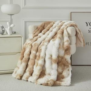 Casa Carina Couverture Douillette en Peluche Douce, Plaid Canap&eacute; Fausse Fourrure Doux, Couverture de Canap&eacute; lit Moelleuse Chaude pour Canap&eacute; lit Chambre Bureau - Caramel (Likick Star, neuf)