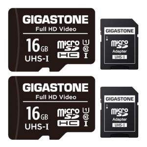 GIGASTONE Carte M&eacute;moire 16 Go Lot de 2 Cartes, Compatible avec Gopro Drone Cam&eacute;ra Tablette Samsung, Haute Vitesse id&eacute;al pour Full HD Vid&eacute;o, U1 C10 Carte Micro SDHC avec Mini &eacute;tui et Adaptateur SD. (Gigastone Pro, neuf)