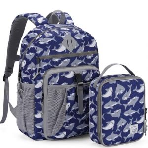 VASCHY Cartable Fille Garçon Primaire, Poches Multiples 2 en 1 Set de Sac à Dos Enfant Scolaire 6 à 9 Ans Grande Capacité Sac d'École avec Sac Repas pour Voyage Randonnée Requin Gris (Vaschy, neuf)