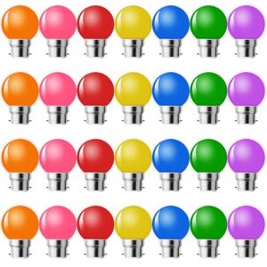 MZYOYO Lot de 28 Ampoule LED Couleur B22 Baïonnette,Ampoule Guirlande Exterieure,Ampoules B22 LED 2W G45,Équivalent 10W,Rouge Jaune Bleu Vert Orange Rose Violet,Pour Chaîne,Noël,Veilleuses De Fête (MZYOYO, neuf)