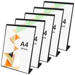 LEKEFETO Lot de 5 pr&eacute;sentoirs de table en acrylique A5 inclin&eacute;s : pr&eacute;sentoir de table en acrylique A5 - Support publicitaire en plexiglas transparent - Support publicitaire en L - Pr&eacute;sentoir A5 - Pour (GREENFOODERAN TRADING LTD, neuf)
