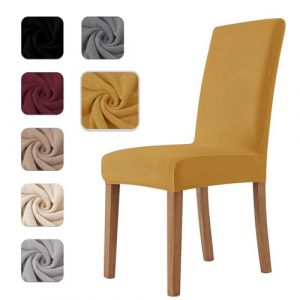 Housse de Chaise 6 Pièces in Velours Extensible,Housse Chaise Salle à Manger Universel Cuisine Salon Extrêmement Doux Confortable Anti-Griffures -Jaune (Trame Italiane, neuf)
