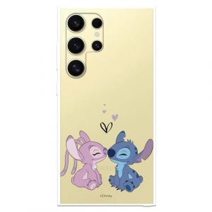 Coque compatible avec Samsung Galaxy S24 Ultra officielle Disney Angel & Stitch Baiser pour protéger votre mobile. Coque en silicone transparente souple sous licence officielle Lilo & Stitch (La Casa de Las Carcasas, neuf)