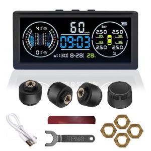 Système De Surveillance De La Pression Des Pneus Multifonction, Tpms Avec 4 Capteurs Externes, Charge Solaire, Compteur De Vitesse Universel Avec éCran Lcd Couleur, 9,9 Bar/199 Psi (occasiond, neuf)