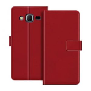 ESACMOT &Eacute;tui Portefeuille en Cuir Compatible avec Samsung Galaxy Core Prime Coque &agrave; Rabat avec Porte-Cartes et Support, Fermeture Magn&eacute;tique, &Eacute;tui Folio Antichoc (Rouge) (TomCase, neuf)