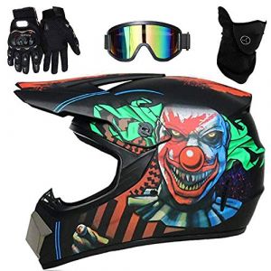 UIGJIOG Casque Moto Enfant,Casque de Cross pour Enfant Casque Downhill pour Enfants, avec Goggle/Gants/Masque,D. O. T Standard,pour BMX MTB Quad Enduro ATV Scooter,P,S(52~53cm) (UIGJIOG, neuf)