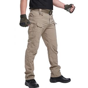 Onsoyours Pantalon Cargo Homme Multipoches Zippé Mince Combat de Travail Imperméable Militaire Tactique pour Casual Activités en Plein Air E Kaki L (Dear Shall Good Inc., neuf)