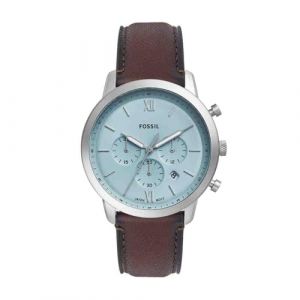 FOSSIL Montre Neutra pour Homme, Mouvement chronographe à Quartz avec Bracelet en Cuir, Marron et Bleu Clair, 44 mm (Watches2U_France, neuf)