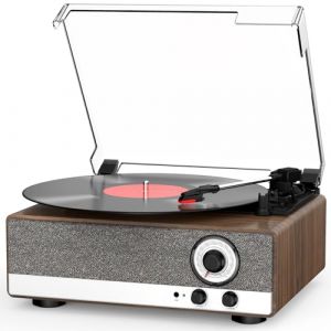 Platine Vinyle 7 in 1 Bluetooth Tourne Disque avec Haut-Parleurs St&eacute;r&eacute;o Int&eacute;gr&eacute;s, Radio AM/FM, Tourne Disque 3 Vitesses &agrave; Entra&icirc;nement par Courroie avec Contr&ocirc;le de la Hauteur, Sortie de Ligne RCA (Huanluo EU, neuf)