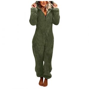 KQIVAM Pyjama Grenouill&egrave;re Femme Hiver Chaud Polaire Barboteuse Pyjama Zipp&eacute;e &agrave; Capuche Pyjama Femme &agrave; Capuche en Peluche Oreilles de Chat Peluche Grenouill&egrave;re Noel Costume Loungewear (⭐⭐⭐⭐⭐KQIVAM, neuf)