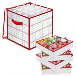 Robofun Bo&icirc;te de Rangement pour Boules de No&euml;l avec S&eacute;parateurs R&eacute;glables, Sac de Rangement Pour D&eacute;corations de Sapin de No&euml;l, 4 Niveaux, Amovibles avec Poign&eacute;es, 64 Sacs de Rangement, 34 x 34 x 34 cm (ARANKA GLONCZ, neuf)