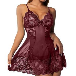 CheChury Lingerie Femme Sexy Ensemble Lingerie en Dentelle avec Strings Col V Robe de Nuit Femme Transparent sous-v&ecirc;tements Sexy Dentelle Nuisette,Rouge,L (LYworld, neuf)