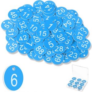 Tenare &Eacute;tiquettes Num&eacute;rot&eacute;es 1 &agrave; 100 en Plastique &Eacute;tiquettes de Cl&eacute; de Num&eacute;ro Petites &Eacute;tiquettes d'Identification Num&eacute;rot&eacute;es en Plastique &Eacute;tanches avec Trou, sans Porte-Cl&eacute;s (Bleu, Blanc) (ONJOLLY, neuf)