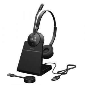 Jabra Engage 55 - Micro-casque st&eacute;r&eacute;o sans fil avec adaptateur DECT USB-A Link 400, Microphone &agrave; r&eacute;duction de bruit - Port&eacute;e &eacute;tendue et base de chargement - Certifi&eacute; MS Teams - Noir (HHW electronics e.K., neuf)