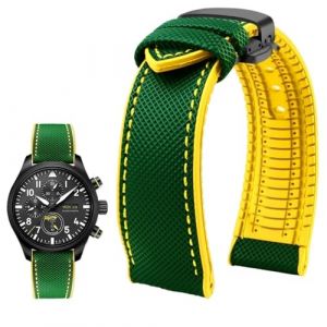 PctkeLsend Bracelet de montre &eacute;tanche en toile et caoutchouc for homme, 19-24 mm, compatible avec Breitling, Omega, IWC, Citizen, TUDOR et Hamilton(Green Yellow BlackB,20mm) (PeiLINpppppp, neuf)