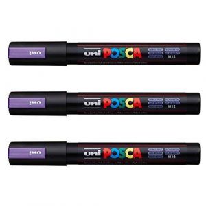 Posca Lot de 3 marqueurs PC-5M Uni-Ball (gamme complète de 35 couleurs disponibles) Violet métallisé (Ponera, neuf)