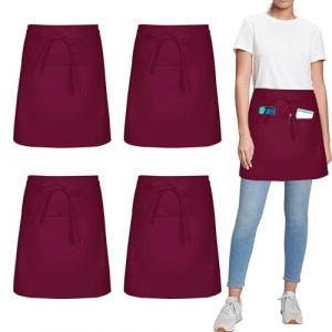 umboom 4 Pièces Rouge Tablier de Taille, Courts Cuisine Tablier pour Hommes Femmes Serveuse Chef, Parfait pour Restaurant, Bistro, Café, Bar, Grill, Coiffure (Polycoton - Rouge) (Umboom Direct, neuf)