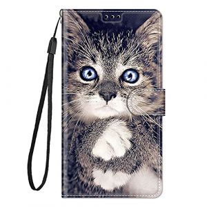 Coque Compatible pour Samsung Galaxy J3 2017 avec Cordon Clapet a Rabat Cuir Silicone Motif Drôle Animal Magnetique Antichoc Étui PU Case Cover Portefeuille Femme Fille Homme - Chat 1 (CUAgain, neuf)