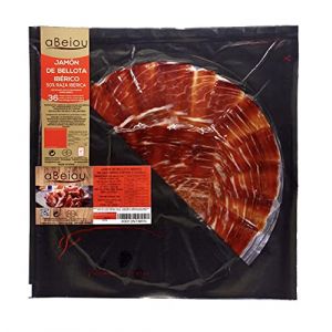 aBeiou. Plateau JAMBON IBÉRIQUE DE GLAND COUPE À LA MAIN comme à la maison par un maître jambon. PRÊT À SERVIR Fermeture automatique. Patanegra. Affiné +36 mois, Certificat de garantie Hycer. 100gr (SICNAS, neuf)