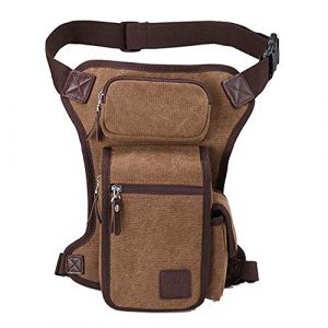 Sac de Jambe Homme Toile Taille Pack en Plein Air Voyage Cuisse Sac pour Hommes Femmes Tactique Militaire Moto Vélo Multi-Poches Drop Leg Sacs Pochette Packs, Café (XieBen, neuf)