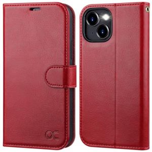 OCASE Etui Coque iPhone 15, Antichoc TPU Housse iPhone 15 Cuir PU Portefeuille Etui [RFID Blocage] [Béquille] [Fentes pour Cartes] Protection Coque pour iPhone 15 (6,1 Pouces) - Rouge (OCASE-EU, neuf)