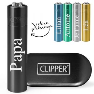 KDO MAGIC - Clipper personnalisé - Briquet en métal gravé avec Un prénom - Boite Coffret Cadeau - Pierre Changeable - Plusieurs Coloris (KDO-MAGIC, neuf)