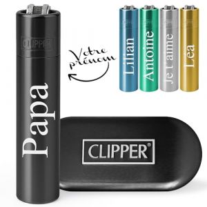 Kdo Magic - Clipper personnalisé - Briquet en métal gravé avec Un prénom - Boite Coffret Cadeau - Pierre Changeable - Plusieurs Coloris (Couleur Noir) (KDO-MAGIC, neuf)