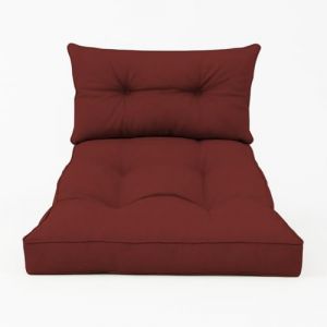 chilly pilley Coussin Fauteuil en Rougein avec Rembourrage Ensemble Coussins Coussin De Siège Matelassé Dossier Assise (Set: 1x Coussin D'assise 80x60x10, Dossier 60x40, Rouge Foncé) (chillypilley, neuf)