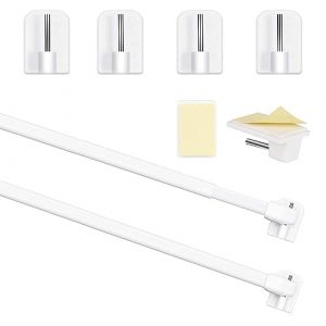 Honeyes Barres de Vitrage Extensible Tringle Sans Percage Réglable Tringle a Rideau pour Fenetre Pvc pour rideaux en Maille et de Crochets Rideau Adhésive,Blanc (2PCS 50-90CM) (Honeyes FR, neuf)