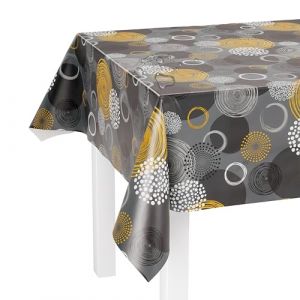 LILENO HOME Nappe en toile cir&eacute;e lavable au m&egrave;tre - 220 x 140 cm (bord coup&eacute;) - Motif tourbillon gris - Imperm&eacute;able - Id&eacute;ale comme nappe ou chemin de table pour tente &agrave; bi&egrave;re (Discount-Deal24, neuf)