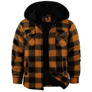 zitysport Veste Chemise Gar&ccedil;on &Eacute;paisseur Hoodie Veste &agrave; Carreaux Enfants avec Fermeture Flanelle Chaude Gar&ccedil;ons Sweat Capuche Ext&eacute;rieure Vestes d'hiver Doubl&eacute;es Pour Gar&ccedil;on Poche(Orange Noir Gris XL) (Haixihui, neuf)