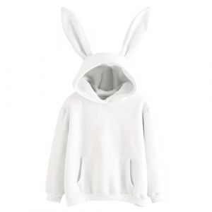 PODOLIXIA Sweat &agrave; capuche pour femme avec oreilles de lapin mignonnes - Manches longues - Pull &agrave; capuche - Couleur unie - Poches kangourou - Sweat &agrave; capuche - Pour filles et femmes - Automne et hiver (Queenr2, neuf)
