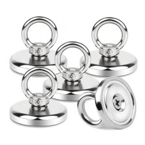 5 Pieces Aimant Neodyme Puissant 85KG, Diamètre Aimants Puissants 48mm, Aimant Puissant Peche Neodyme Force Puissant pour Pêche Magnétique Récupération de Rivière et Garage (Qi tai, neuf)