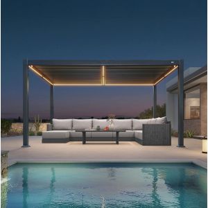 PURPLE LEAF Pergola Bioclimatique en Aluminium 3 x 4,25 m, Tonnelle de Jardin Exterieur Imperm&eacute;able avec Lames Orientables et LED, Pergola Jardin Exterieur pour Terrasse, Ext&eacute;rieur et Carport, Gris (PurpleLeafGarden, neuf)