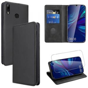 Vauki Coque Cuir pour Huawei P Smart 2019/Honor 10 Lite/Honor 8A 6.21" avec 1 Verre Tremp&eacute; Etui &agrave; Rabat en PU Porte-Cartes Portefeuille Support Flip Housse Magn&eacute;tique Antichoc Anti-Rayures Case,Noir (HARMONIQUE WAY, neuf)