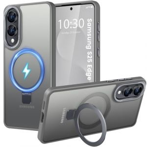 HuwaiH Coque pour Samsung Galaxy S25 Edge, Magn&eacute;tique Robuste Anneau de Support Invisible, Protection Militaire, &eacute;tui Antichoc pour Samsung S25 Edge(Gris) (Zhimingeu, neuf)