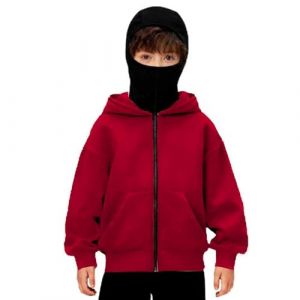 Cagoule Sweats &agrave; Capuche Enfant Gar&ccedil;on Zipp&eacute; Pull Grande Taille Balaclava Veste Polaire Hiver Y2K Zip Hoodie Veste mi Saison Chaud Masque Sweat Coupe Vent Moto V&eacute;lo Blouson Manteau (GuangLishangmaoyouxiangongsi, neuf)
