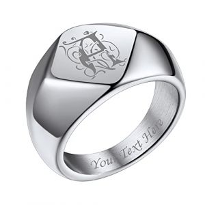 Bestyle Bague de Chevali&egrave;re pour Homme Acier Inoxydable Bague Brillante Lettre/Nom/Phrase/Chiffre/Num&eacute;ro Gravure Personnalis&eacute;e Argent Losange Lettre Cursive ou Gothique Taille 65 (Bestyle Jewelry, neuf)