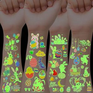 HOWAF Tatouage Temporaire Pâques, 12 feuilles Brillent dans Le Noir Pâques Tatouage Ephemere Enfant Oeuf de Pâques Lapin Poussin Faux tattoo pour Décoration Anniversaire Pâques Jouet Cadeaux enfants (Lipmok-eu, neuf)