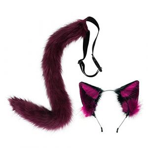 JOERBABU Serre-t&ecirc;te pour oreilles de chat en peluche pour femme, couvre-chef, f&ecirc;te masqu&eacute;e, queue de chat, accessoires de cosplay, accessoires de costume pour femme (jiushuang, neuf)