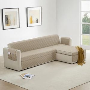 Housse Canape d'angle 250cm Gauche/Droit Impermeable, Protege Canape Griffe Chat avec Accoudoirs, Couvre Canapé Universelle Réversible, Beige (Trame Italiane, neuf)